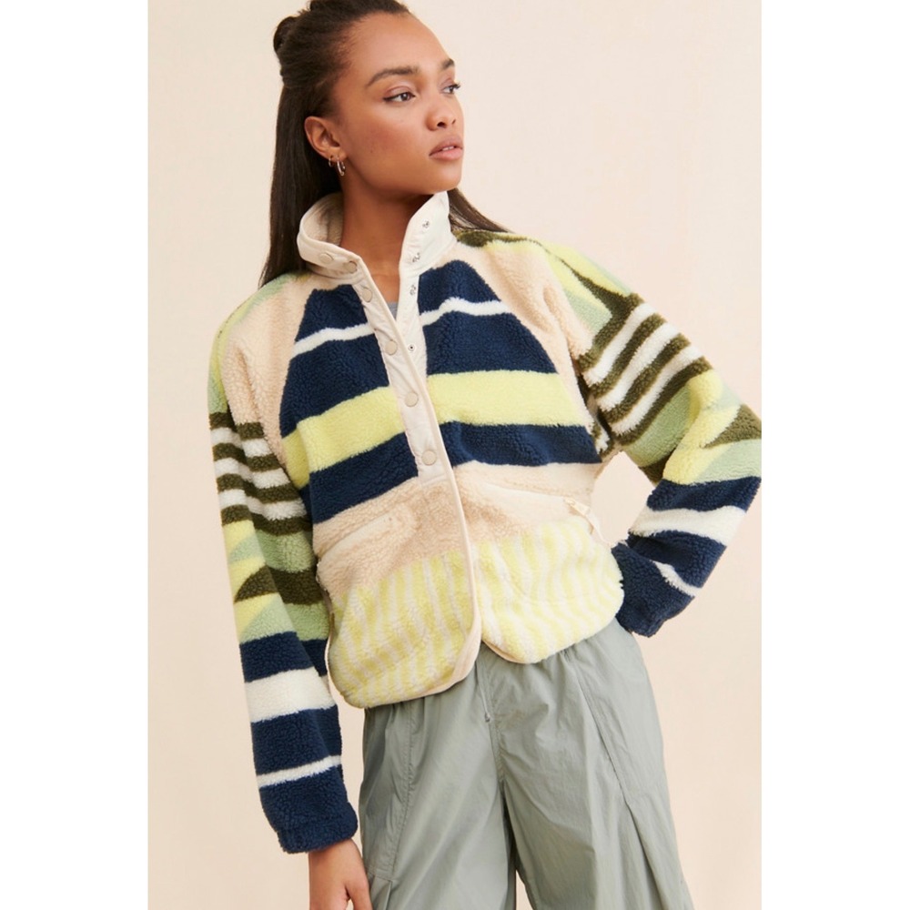 Free People Movement Hit The Slopes Fleece Women XS Multi Striped Sherpa Jacket